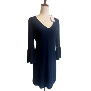 Julie Brown NYC Navy Gracen Dress Bell Sleeve Career Cocktail Size Medium $190